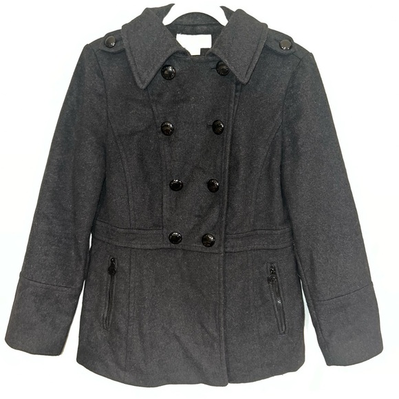 Michael Kors Black/Charcoal Double-Breasted Wool Peacoat size 8 Medium - Picture 1 of 13
